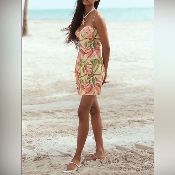 FARM Rio x Anthropologie Linen Sweetheart Slim Mini Dress - Picture 1 of 4